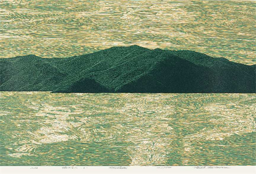 陈超  《绿水青山》  绝版油套木刻  70cm×110cm