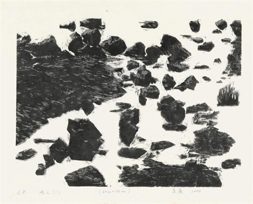 吴晨  《滩之（二）》  木板水印  45cm×60cm