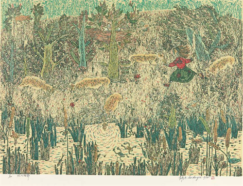 刘春杰  《风儿轻舞》  套色木刻  60cm×81cm