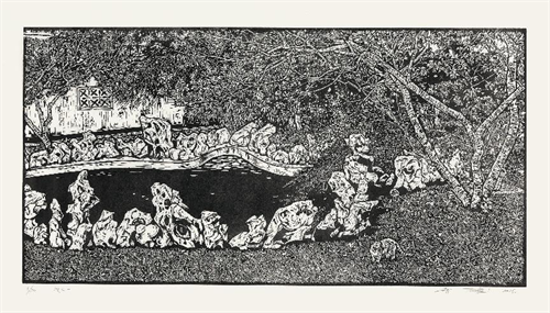 李小光  《池之一》  黑白木刻  47cm×90cm