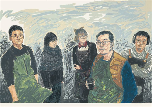 王鉴非  《版画青年说》  套色木刻  110cm×150cm