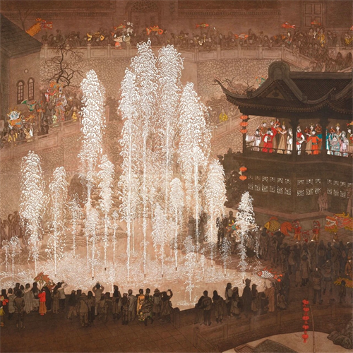 王坚如  《上元彩灯图·一夜鱼龙舞》  水印版画  175cm×175cm